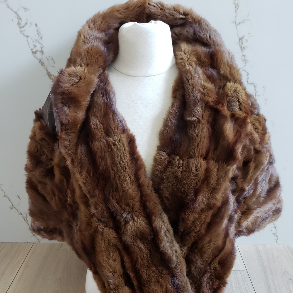 Vintage Mink Fur Stole Womens Brown Luxury Shawl Wrap